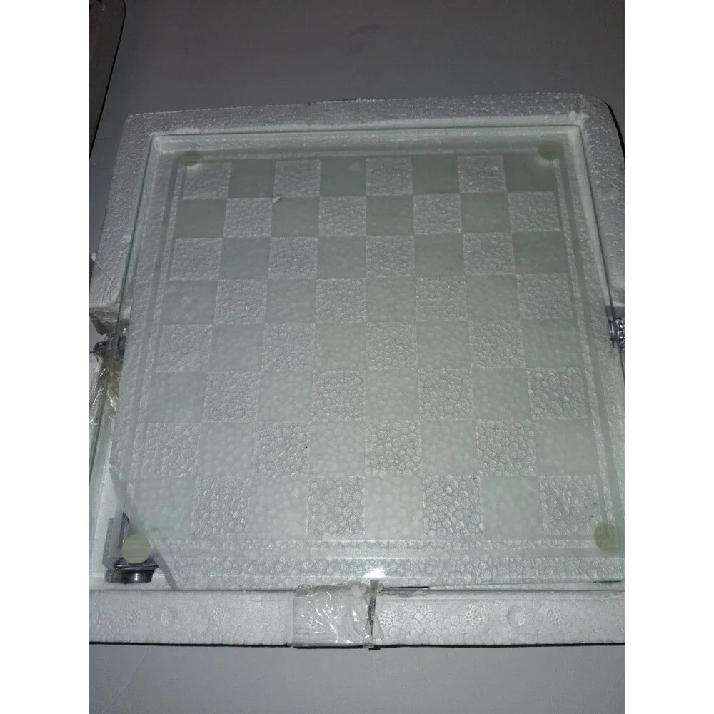 Classic Glass Chess Set Deluxe Checkers Game Strategy Board Frosted Pieces